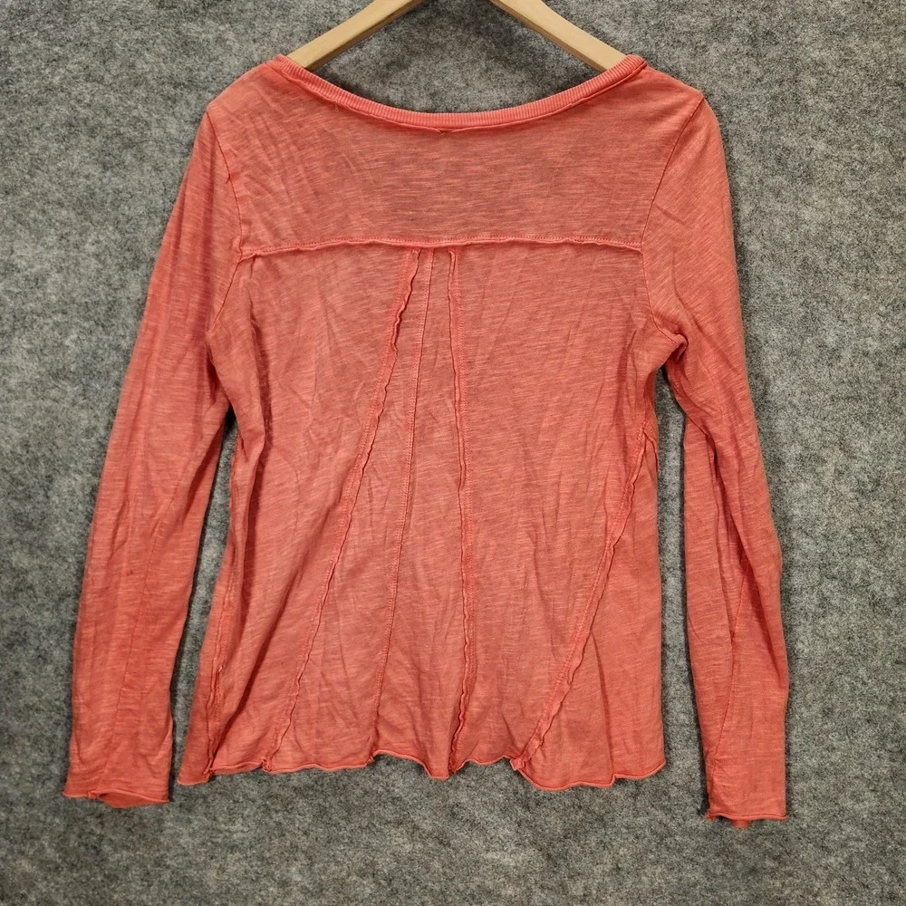 Free People Top Womens Small Orange Beaded Burnout Semi Sheer Boho Boxy Shirt